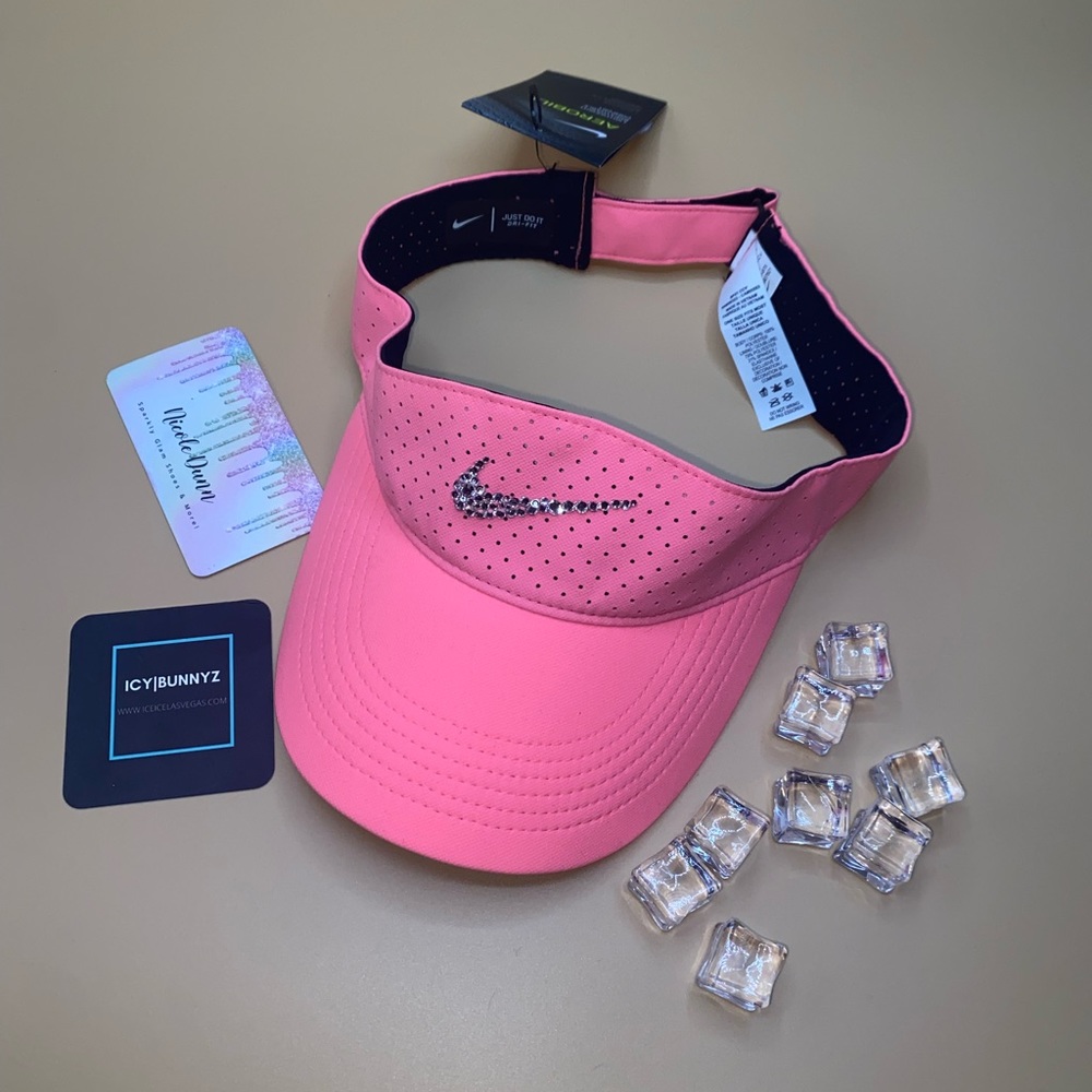 Neon Bright Pink Nike Visor Hat With Luxe Crystals